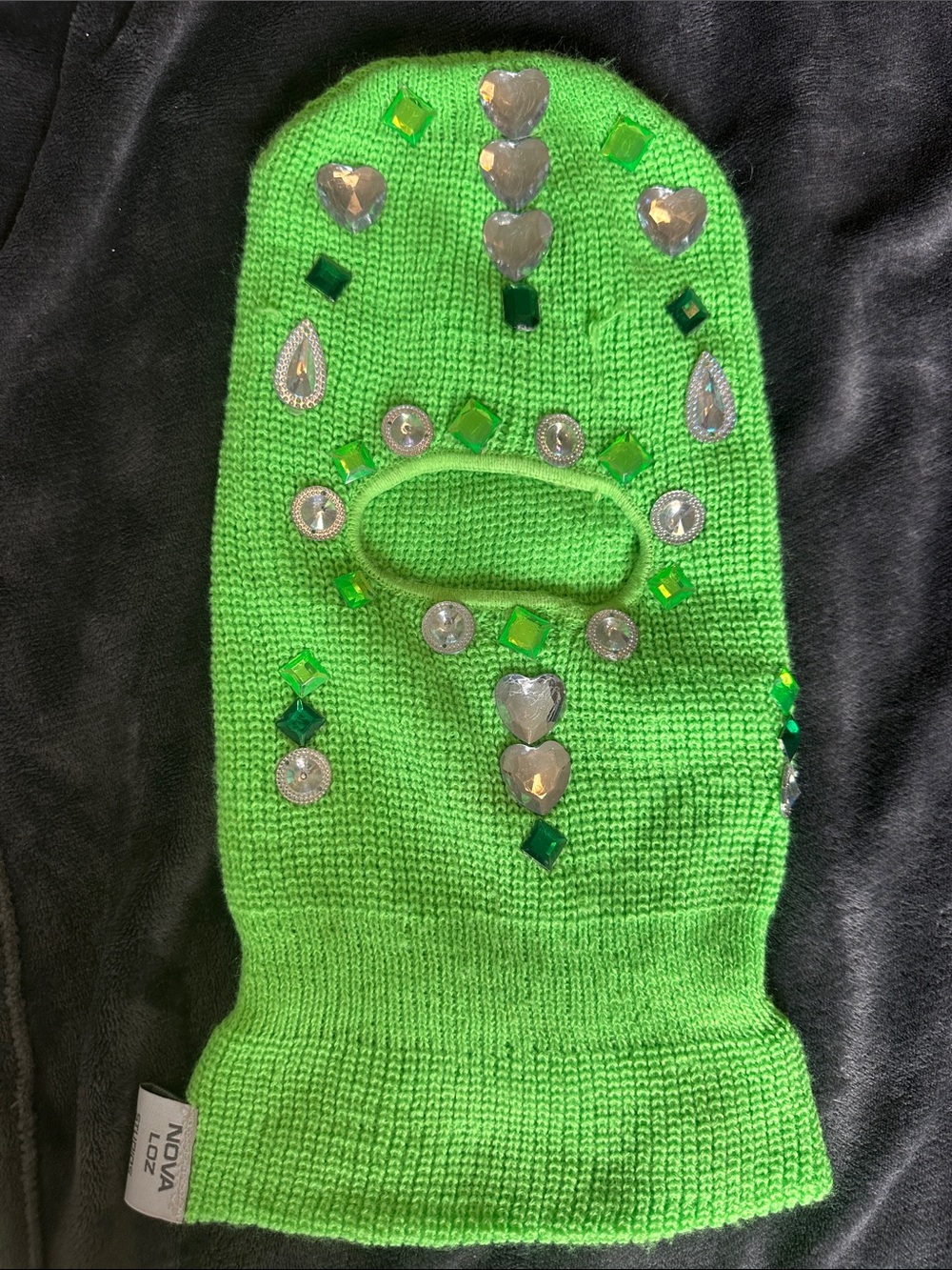 Embellished Neon Green Knit Balaclava by Nova Loz